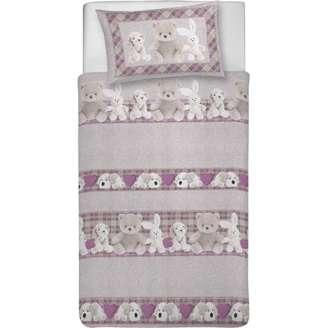Parure de lit Simple 100% Coton, avec Sac 1550 x 200 cm et 1 taie d'oreiller 52 x 82 cm, fabriquée en Italie, Housse de Couette Lavable en Machine à 40 °, Fantaisie en Peluche Rose (1/5)