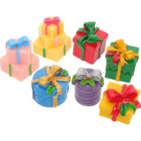 Coffret Cadeau Miniature De NoëL 7 PièCes en RéSine Ornements DéCoratifs pour Sapin Mini BoîTes Cadeaux ColoréEs pour Maison De PoupéE Et Bricolage (1/5)