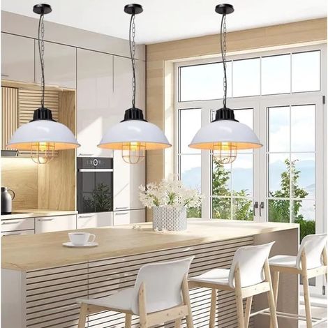 Lot de 3 Suspension Luminaire Industrielle ,Lustre Plafonnier Abat-jour en Métal Retro Style Vintage pour Salon Chambre Cafe (1/4)