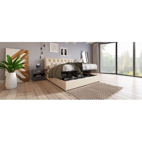 MEUBLIV Bett 140x200 cm aus Naturleinen mit Stauraum, ohne Matratze (1/5)