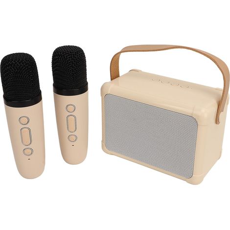 Enceinte Bluetooth beige à double microphone avec éclairage LED pour vos soirées à la maison - Son Hi-Fi, transmission rapide et protection contre les interférences (1/5)