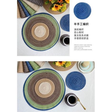 Lot de 6 sets de table ronds verts antidérapants, style nordique, adaptés aux tables de cuisine et aux salles à manger (38 cm). (1/4)