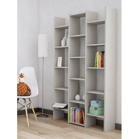 Libreria Nockten, Biblioteca 15 Ripiani, Struttura Bifacciale Made in Italy, Utilizzabile Come Divisorio Locale, 91x28x180h cm Grigio Chiaro (1/3)