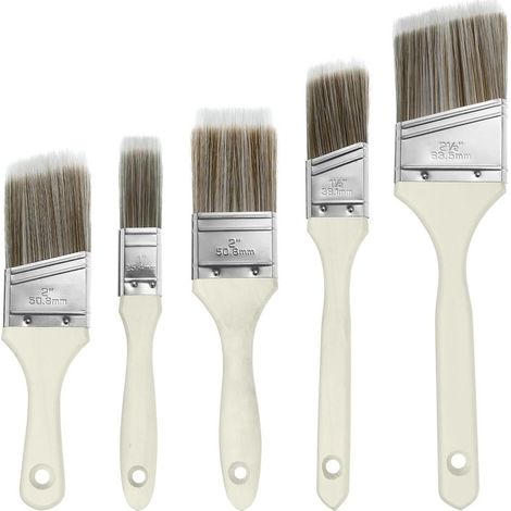 Set de Pinceaux à Peinture Plats 5 Pièces, Manche en Bois, Pinceaux Peinture pour Peinture Intérieure et Extérieure (1/5)