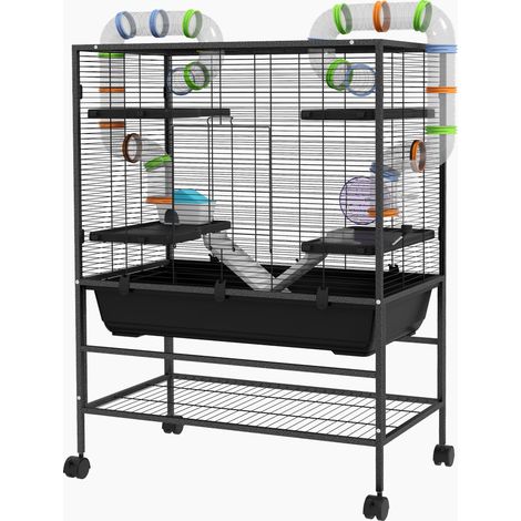 Cage hamster avec roue maison distributeur eau, noir 109 x 82 x 46 cm