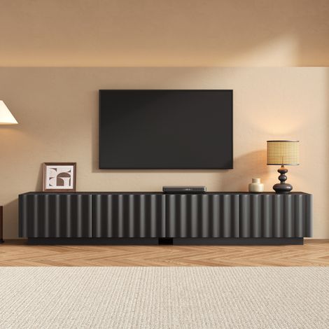 Meuble TV moderne 200x40x35 cm avec 4 tiroirs, grand espace de rangement, fonction Push-to-Open, design, noir (1/5)