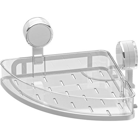 Estante esquinero con ventosa para baño, no requiere taladrar, se monta en la pared, para artículos de aseo y utensilios de cocina (blanco) (1/5)