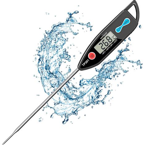 Thermomètre de cuisine avec sonde longue étanche IP68 noire, appareil numérique pour mesure de température, idéal pour cuisson, viande, barbecue, four et usage professionnel (1/5)