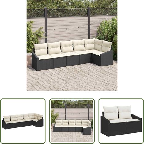vidaXL Canapé poly rotin - Ensemble de Canapés avec coussin 6 pcs Noir polyrotin (1/5)