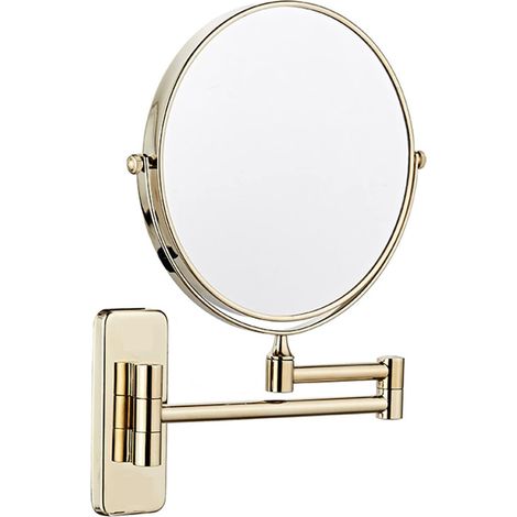 Miroir Grossissant x10 Mural Doré - Miroir Extensible Salle de Bain - avec Bras Flexible - Pivotante à 360° - Double Face - Rond - pour Rasage et Maquillage,Diamètre 20cm (1/5)