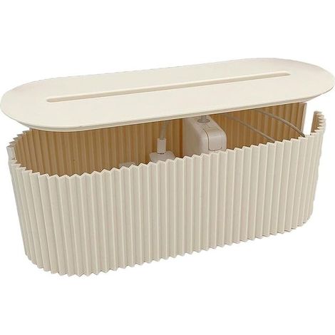 Caja para gestión de cables, organizador de cables, caja de almacenamiento de plástico para oficina y hogar, 33x13x11 cm (blanco roto) (1/5)