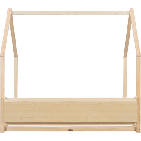 Lit cabane enfant 140x200 cm en bois de pin naturel, étagères, gain de place, sans matelas – MEUBLIV (1/5)