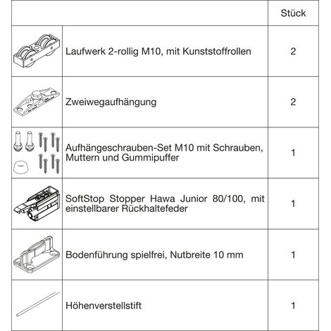 HAWA Junior 100/Z Beschlagset Holz ohne Laufschiene (1/2)