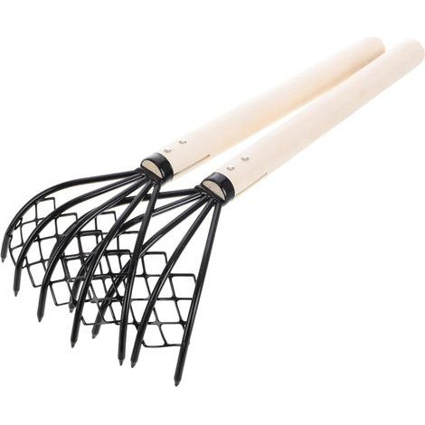 Râteau de plage à 5 dents avec filet intégré pour creuser palourdes et huîtres – outil manuel robuste et compact de 38 cm pour pêche côtière et jardin (1/4)