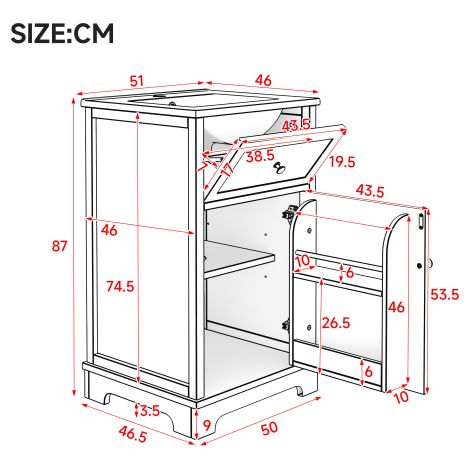 Meuble vasque en MDF – 51 x 46 x 87 cm, laqué, tiroir coulissant, étagères réglables, étagères de porte, pieds hauts, vasque intégrée, blanc – Rangement sur mesure (1/5)