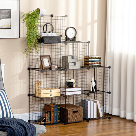 Aufbewahrungsbox aus Metalldraht, Bücherregal mit neun Aufbewahrungswürfeln, modulares, stapelbares Design