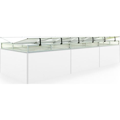 Frühbeetkasten 444x150 cm Frühbeetaufsatz Aufzucht Treibhaus, Aluminium mit Polycarbonat Doppelstegplatten, UV-beständig, inkl. Öffnungsklappen
