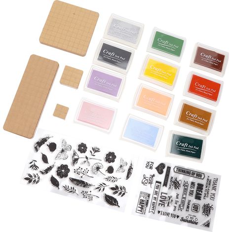 Acryl-Stempelset inklusive 4 Acrylblöcken, 12 Stempelkissen und 2 transparenten Siegelstempelblöcken für DIY-Bastelarbeiten und Kartenherstellung (1/5)