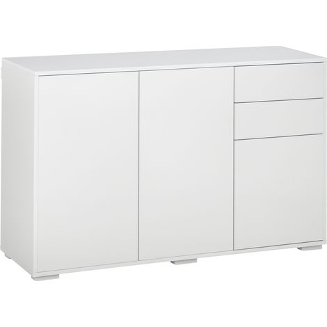 Sideboard-Kommode, 2 Schubladen, Push-Click-System, 117 cm x 36 cm x 74 cm, weiß