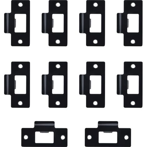 10 x Universal Door Strike Plate Replacement Lock Plate with Screw Stainless Steel Latch Covers Door Reinforcement Kit for Interior and Exterior Doors (Black) (1/5)