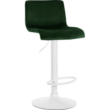 Sgabello da bar x1 con poggiapiedi altezza regolabile schienale basso in velluto verde struttura in metallo bianco 100005952