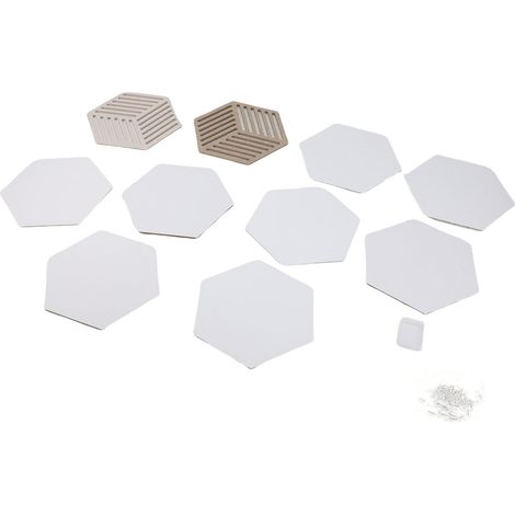 10 tableaux hexagone feutre 30x26x1cm auto-adhésifs – Avec 50 punaises maison école bureau type 1 blanc gris (1/5)