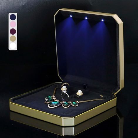 Organizer per collane con luce LED, portagioie per collane, confezione regalo, confezione regalo per matrimonio, compleanno, San Valentino, festa della mamma, Natale (Oro) (1/5)