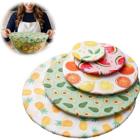 Couvercles de Bol Réutilisables, 5 Pièces, la Bordure Élastique (Fit 10-30cm) Couvercles Extensibles en Tissu, Pour Aliments, Housse Anti-poussière, Conservation pour Bols, Saladiers, Pots (1/5)