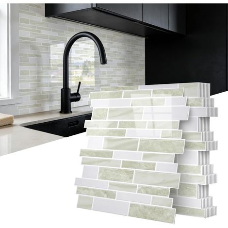 Carrelage Adhésif Cuisine 30x30 cm, Lot de 10 Carreaux Muraux PVC Effet Marbre, Crédence pour Cuisine et Salle de Bain Marbre Gris Clair Chaud (1/5)