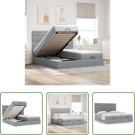 vidaXL Taschenfederkern - Ottoman-Bett mit Matratzen Hellgrau 180x200 cm Stoff (1/5)