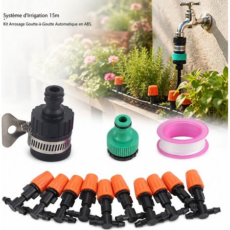 Sistema di irrigazione Toivize - 15 m - Atomizzazione - Kit di irrigazione a goccia automatico in ABS per giardino con raccordo per rubinetto (1/4)