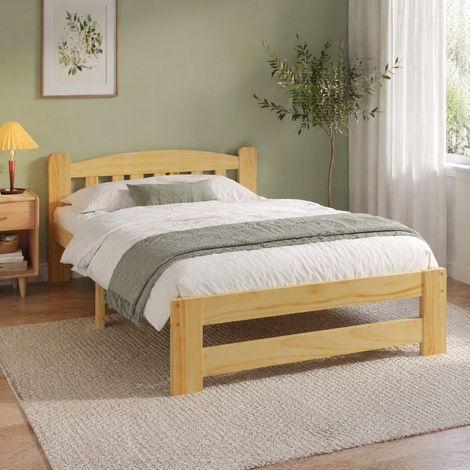 Einzelbett 90x200 cm Natur aus Massivholz mit Kopfteil und Lattenrost (1/5)
