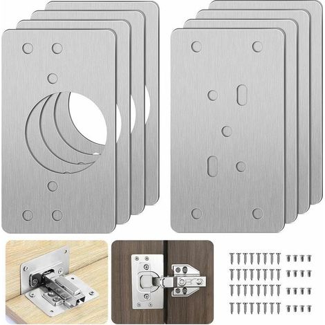 Kit de réparation charnière pour meuble en acier inoxydable – 8 plaques et 48 vis – Installation facile pour meubles en bois (1/5)