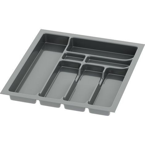 1 - Range-couverts - Bac à couverts - 7 compartiments - Découpable - Plastique alimentaire - Pour tiroir de cuisine - Anthracite - 43x49 cm (1/4)