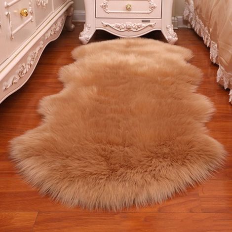 Tapis Longs Poils - Non Glissant - En Laine Imitée - Pour Chambre À Coucher Salon Fauteuil - 40 x 60 cm - Khaki (1/5)