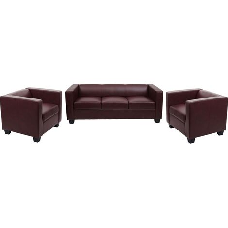 [NON UTILIZZATO] Salotto componibile lounge moderno elegante Lille M65 composizione 3-1-1 ecopelle bordeaux