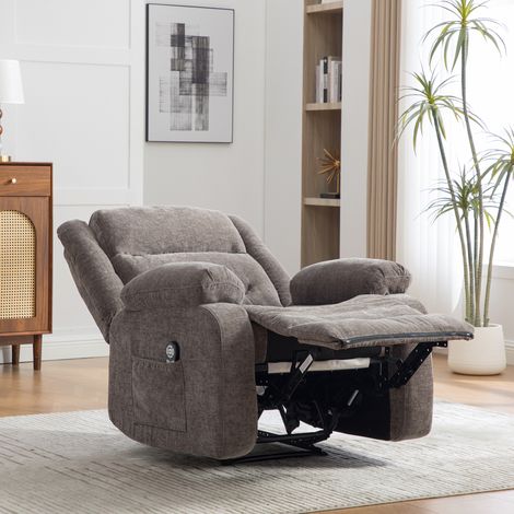 Fauteuil relax électrique multifonction avec fonction massage et chauffage électriques, dossier et repose-pieds réglables manuellement, poches de rangement latérales, gris (1/5)
