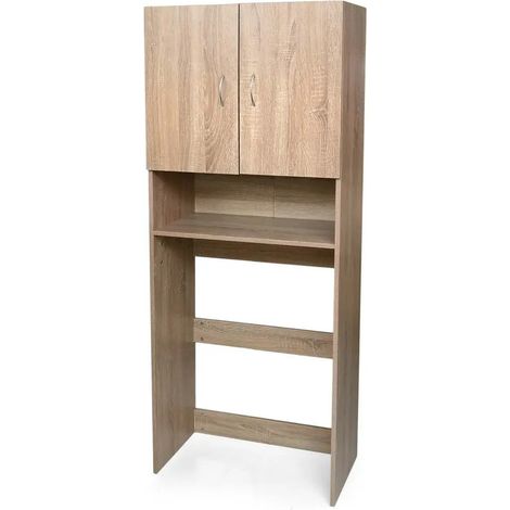 Mobiler Waschmaschinenunterschrank in Eiche, 66 x 31 x 170 cm, mit Stauraum für Waschmittel und Zubehör