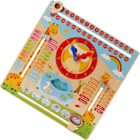 Horloge-Calendrier Jouet Éducatif Horloge Bois Calendrier Suspendu pour Garçon Fille Jouet Apprentissage De Heure (1/5)