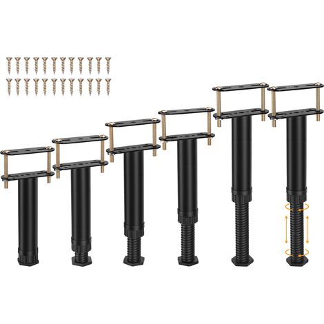 TONYSA Lot de 6 Pieds de Support de Lit Réglables en Hauteur, Adaptés aux Cadres de Lit 18-32cm, aux Lattes Centrales de Lit et aux Pieds de Support de Meubles, Installation sans Perçage (1/5)