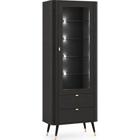 Vetrina con 2 cassetti, Nero, 78,4 x 40 x 192,4 cm (1/5)