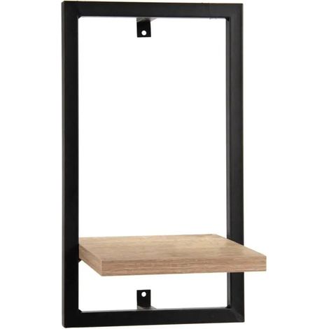 Wandregal aus schwarzem Metall mit Eichenholzplatte 20x20x35 cm, modernes industrielles Design