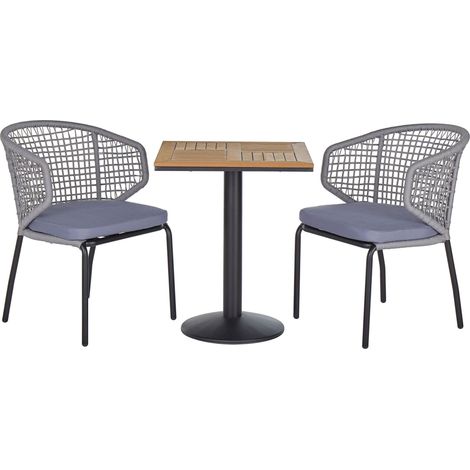 Ensemble Bistrot Set de Jardin ou Terrasse 1 Table et 2 Fauteuils en Acier et Cordes Tressées Design Minimaliste et Style Moderne Beliani