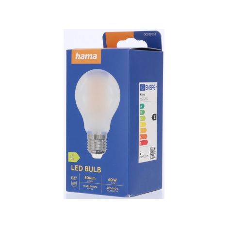 AMPOULE FILAM. LED, E27, 806LM REMPL. 60W, F. STD A60, MAT, BLANC NTRE HAMA (1/3)