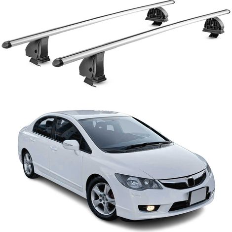 OMAC Aluminium Dachträger Querträger für Honda Civic VIII Schrägheck 2005-2012 – TÜV / DIN 75302:2019 – Abschließbar – T-Nut – Max. 75 kg – 2 Stangen – Silber (1/5)