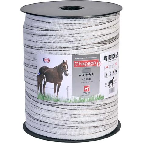 Ruban électrifié 40mm blanc liseré marron - 200m - Spécial cheval - CHAPRON LEMENAGER (1/4)