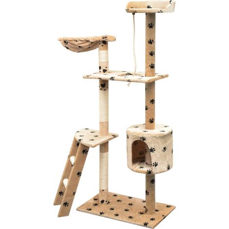 Arbre à chat,Jouets pour chat,Arbre à Grimper et griffoir Sisal 150 cm Empreintes de pattes Beige CFW30906 (1/5)