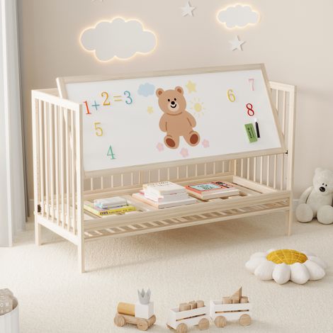 MEUBLIV Lit bébé 140x60 cm naturel – convertible, hauteur réglable, sans matelas (1/5)
