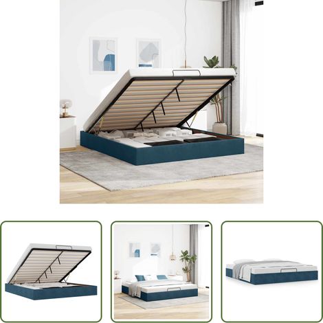 Rangement sous le lit - Cadre de lit ottoman sans matelas bleu foncé 180x200 cm velours (1/5)