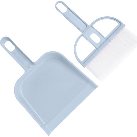 Ensemble de 2 pièces : petit balai et pelle à poussière multifonctionnels en plastique bleu. (1/5)